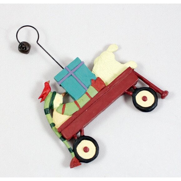 Williraye Studio Folk Collection Dog & Snowman in Red Wagon 2008 Ornament - Picture 2 of 2